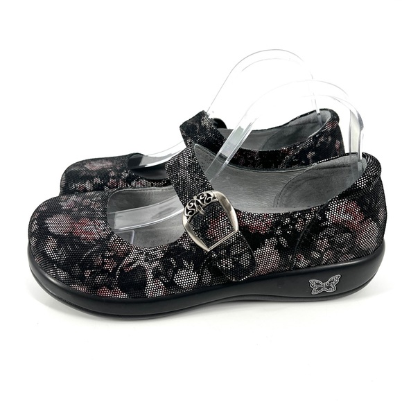 ALEGRIA Kourtney Womens Black Floral Mary Jane Shoes Leather Size 40 /9.5-10 - Picture 5 of 10